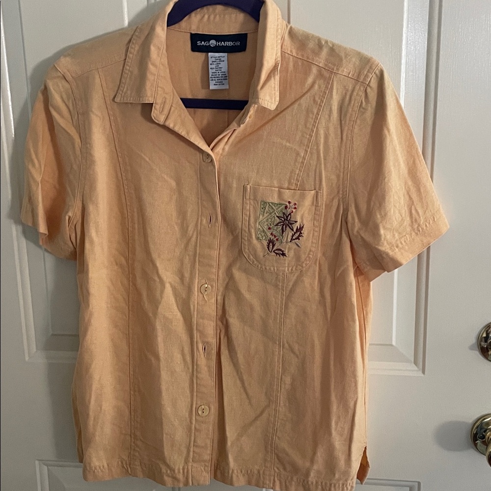 Sag Harbor Peach Linen Blend Top